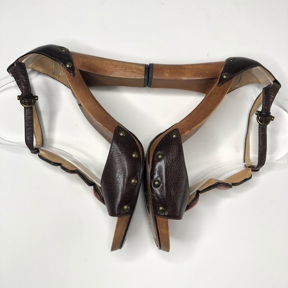 NEW Frye Dolly Leather Jewel Gem Stone T-Strap Boho Chunky Wooden Heels Shoes - Picture 4 of 16